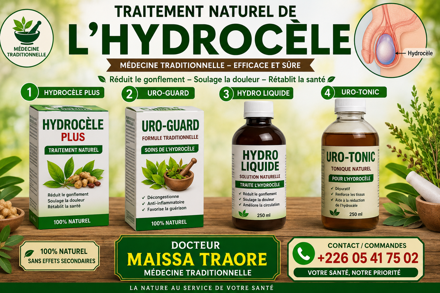 L'hydrocèle se traduit par un épanchement indolore de liquide fluide entre les deux feuillets de la tunique vaginale du testicule. Cette accumulation entraîne un gonflement plus ou moins volumineux d'une bourse (ou des deux), provoquant une sensation de lourdeur gênante, une gêne esthétique et parfois un inconfort lors des mouvements ou des rapports sexuels. Bien que les hydrocèles très volumineuses ou communicantes réclament parfois un geste chirurgical (cure d'hydrocèle), comprendre comment éliminer naturellement l'hydrocèle lors des phases initiales ou en soutien permet d'activer la résorption des fluides, de réduire l'inflammation et de protéger les tissus testiculaires.